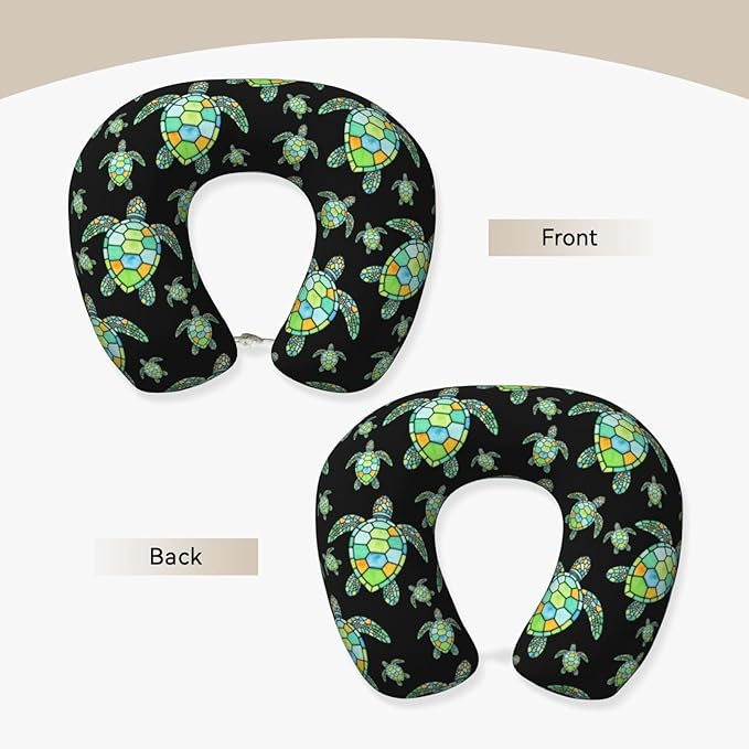 Neck Pillow Memory Foam Chin Cushion with Breathable Cover Space Watercolor Turtle Black, Cute Airplane Car Pillows for Office Head Pain Relief