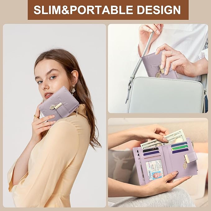 yiijay Small Wallet Women RFID Blocking Leather Bifold Wallet Credit Card Holder for Women Ladies Compact Wallet Mini Purse With Zipper Pocket