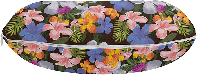 Ambesonne Tropical Travel Pillow Neck Rest, Interpretation of Colorful Various Endemic Hawaiian Flowers, Memory Foam Traveling Accessory for Airplane and Car, 12", Charcoal Grey Multicolor
