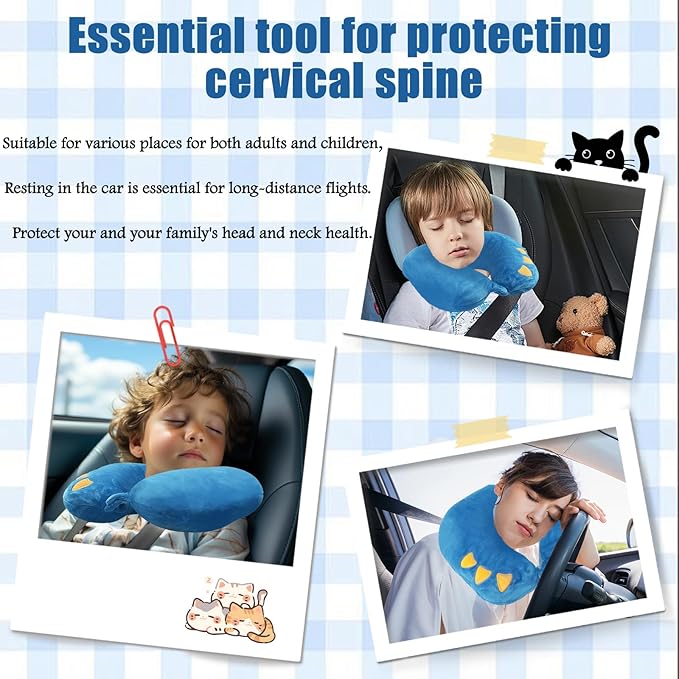 Travel Pillow for Kids & Adults Car Neck Pillow Memory Cotton U-Shaped Neck Pillow Soft Head Support Travel Accessories for Airplane Car Train Bus (Dinosaur)