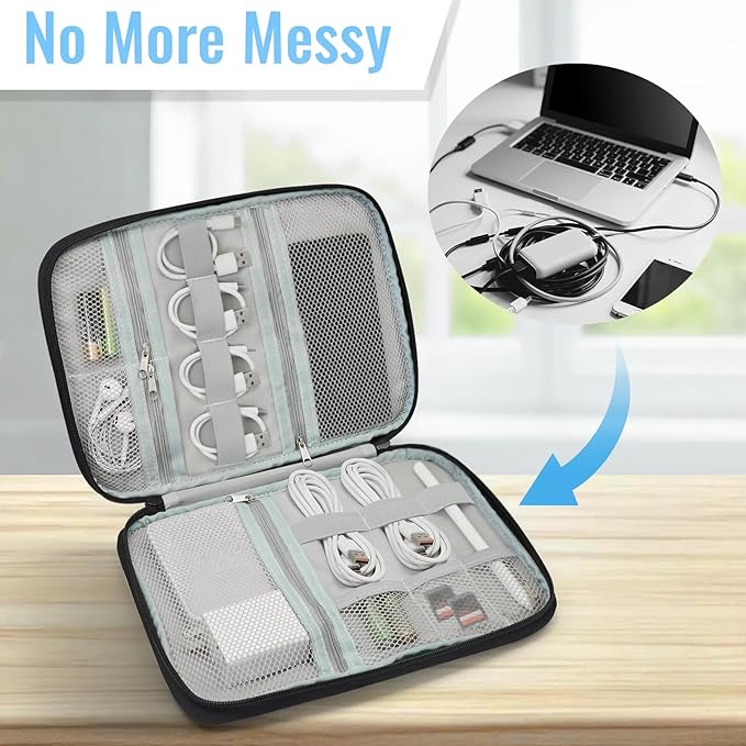 Blue Ice Cream Travel Cable Organizer Pouch Waffles Biscuit Electronics Accessories Carry Case Portable Water Resistant Storage Bag for Cord Charger Phone Earphone SD Card