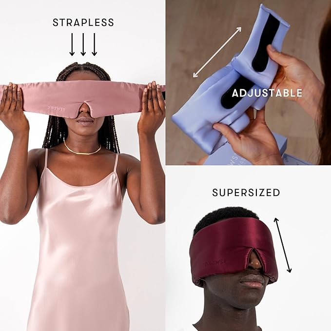 DROWSY Silk Sleep Mask - Face-Hugging, Padded Cocoon for Luxury Sleep in Total Darkness - 100% Pure Mulberry Silk (La Vie En Rouge)