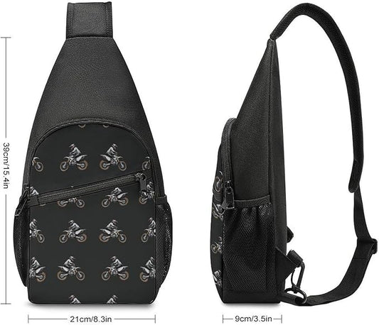 SWEET TANG Cool Sling Backpack Motocross Dirt Bike Black, Lightweight Sling Shoulder Bag, Outdoor Chest Crossbody Bike Gym Runner Daypack with Adjustable Strap for Men Women