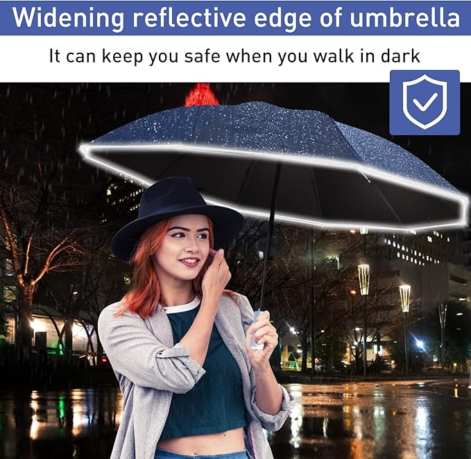 Bodyguard Inverted Umbrella - Large Windproof for Rain & Sun, Compact Reverse With Reflective Stripe, Teflon-Coated for Women Men, Travel Folding With Cover Bag