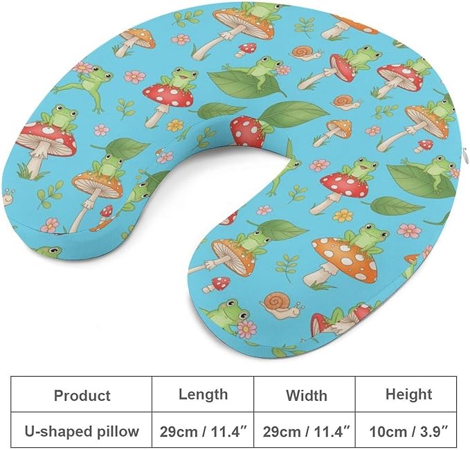 Breathable Memory Foam Neck Pillow, Funny Frog Mushroom Art U-Shaped, Head Support U-Shape Compact for Airplane Train Travel, Machine Washable Cover