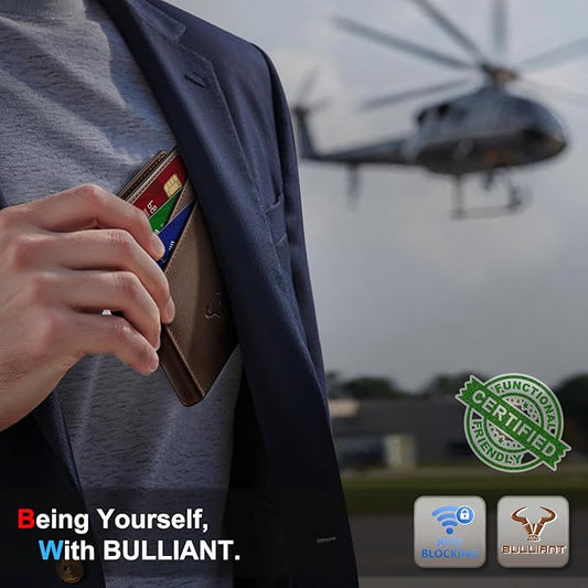 BULLIANT Men Wallet,Top Grain Leather Slim Wallet Magnetic Closure Simplifed Bill Folder RFID Blocking 11Cards