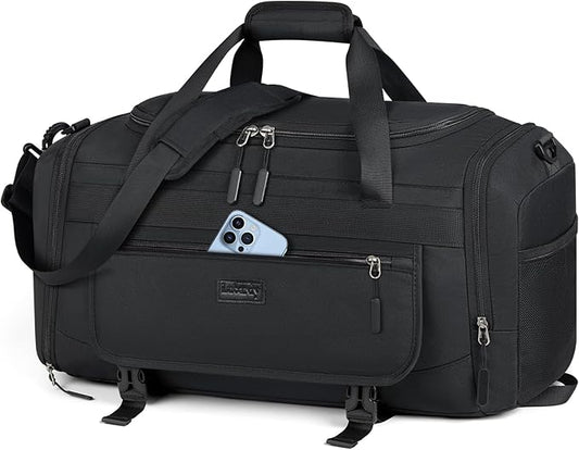 IGOLUMON Gym Bag for Men 55L Sports Duffel Bags Gym Duffle Bag Women with Shoe Compartment & Wet Pocket Water Resistant Travel Duffel Bag Lightweight Weekender Overnight Bag Black