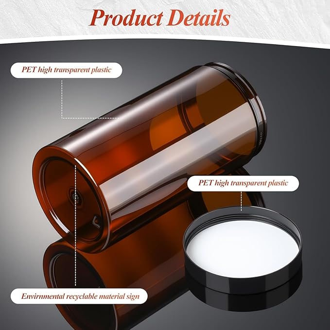 SATINIOR 12 Pack 32 oz Plastic Container Jars with Lids Round Clear Travel Cosmetic Container Jars for Toiletries, Lotion, Cream, Ointments, Makeup, Rhinestone, Samples, Kitchen Storage(Amber)