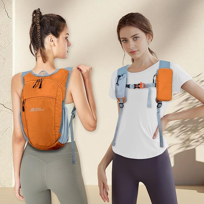 HIGH EXPERIENCE Hiking Backpack 10L/15L Small Daypack Lightweight Packable Travel Foldable Water Resistan for Women Men (Orange, 15L)