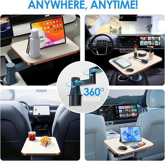 Car Tray& Car Desk for Laptop,Dual 360° Rotating,Anti Slip Leather Surface, Steering Wheel Tray,Car Accessories- Compatible with Tesila Model Y/3/S,Forrd F150/Explorer/Maverick/Most Vehicles (White)