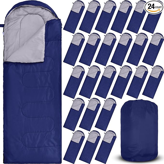 VitalCozy 24 Pcs Sleeping Bags for Adults Bulk Lightweight Waterproof Backpacking Camping Sleeping Bag with Compression Sack, Portable Compact for Winter Hiking Outdoor Camping Essential