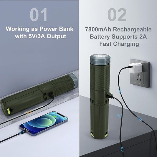 Telescopic Camping Lights,Portable Camping Lantern with Storage Bag,10500mAh Rechargeable Outdoor Adventure Emergency Light,Waterproof LED Work Lights with Magnetic (Light Green)