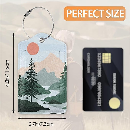 3 Pcs Luggage Tag for Suitcases,Mountain and Tree Sunset Landscape Leather Baggage Tags Identifiers for Travel,Privacy Protection Travel Bag Labels Suitcase Tags for Women Men