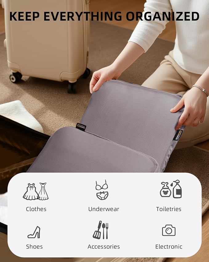 6 Set Compression Packing Cubes for Travel, Large Medium Small Luggage Organizers, Storage Bags for Clothes (6 Pack, Misty Silver)