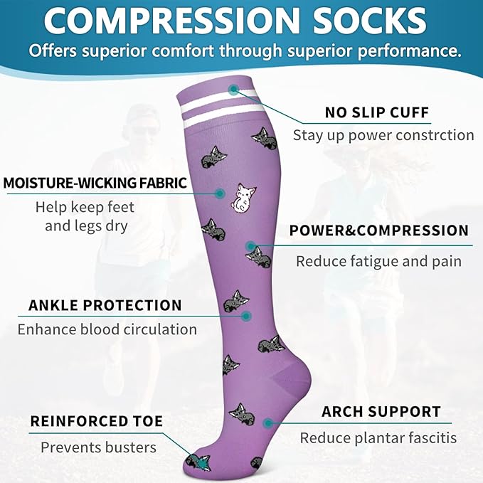 Bluemaple 6 Pack Copper Compression Socks for Women and Men Circulation-Best Support for Medical, Running,Nursing,Athletic