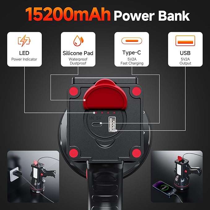 Rechargeable Spotlight Flashlight, Super Bright Handheld Spot Light with COB Light & Foldable Stand, Waterproof Long Lasting Hand Held Searchlight Spotlight for Boating Camping Hunting Fishing