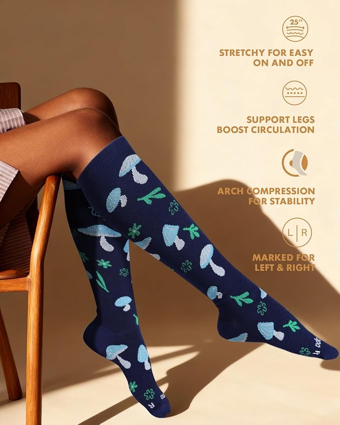 Cotton Compression Socks for Women Men - 2 Pairs 20-30mmHg Circulation Grid Arch Support Socks, Breathable