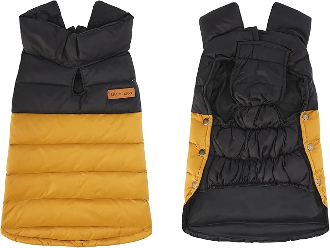 SPACE LION Dog Puffer Jacket, Down Winter Coat, Durable Outdoor Coat for Cold and Windy Conditions, Lightweight & Adjustable Fit Coats for Large Dogs,(BlackKhaki, Size22/XL+)