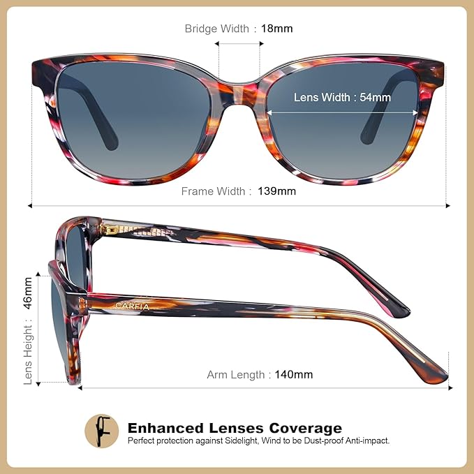 CARFIA Designer Acetate Womens Polarized Sunglasses Fit Most Face Shapes Trendy Shades UV Protection Hypoallergenic Handmade