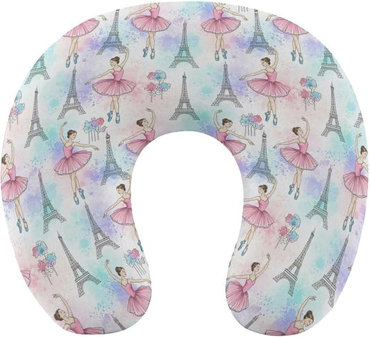 Comfortable Memory Foam Travel Neck Pillow Ballet Dancer Ballerina Eiffel Tower, Washable Removable Cover, Chin Head Support for Airplane Car Office Pain Relief Sleeping