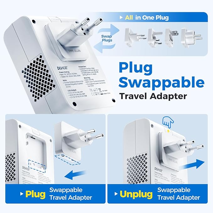 DOACE 220V to 110V Converter for European Travel - 350W Cordless Voltage Converter US to Europe, Power Converter Adapter Combo with PD Chargers for Hair Straightener Shaver Toothbrush Laptop Phone