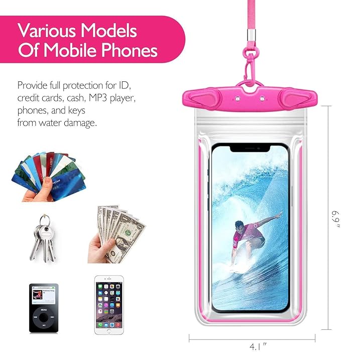 Universal Waterproof Phone Pouch - 4 Pack Phone Waterproof Pouch for iPhone 17 16 15 14 Pro Max Galaxy S24 Up to 7.2", IPX8 Waterproof Phone Case with Lanyard for Beach, Surfing, Snorkeling, Swimming