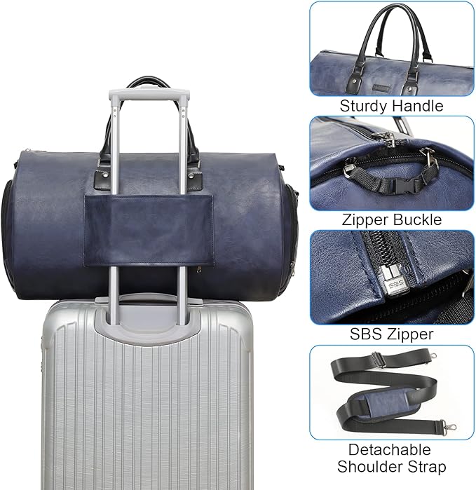 Leather Garment Bag for Travel, Modoker Carry On Suit Carrier Travel Bag with Shoulder Strap/Multiple Pockets - Ideal for Business Trips & Weekend Getaways - The Garment Duffel Bag for Traveling Men