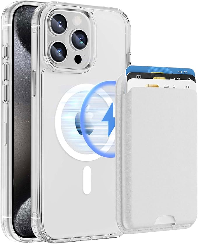 Ntwinro Magnetic for iPhone 12 & iPhone 12 Pro Clear Case (Compatible with MagSafe) with White Detachable Wallet & Card Holder for 3 Cards [RFID Blocking] Military Grade Protective Slim Phone Cover