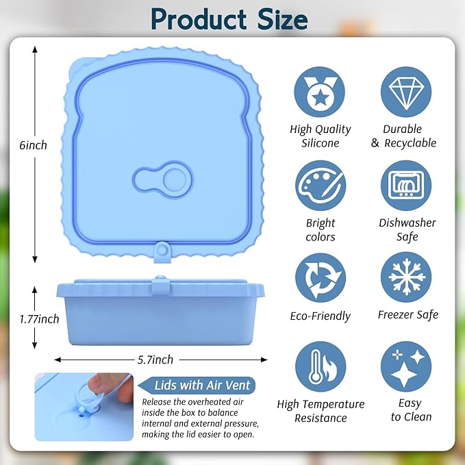 ICEROYCE 4 Pack Sandwich Containers, Reusable Snack Containers & Sandwich Box for Breakfast, Leak-Proof Lunch Containers Sandwich Bags for Picnic, Office, Travel