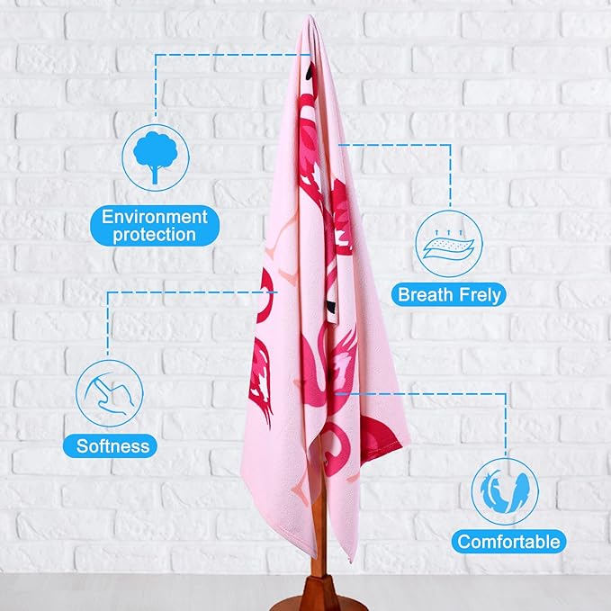 Genovega 2 Packs Oversized Beach Towel Set 36 x 72 in Large Big Pool Camping Swim Clearance Soft Towels Travel Essentials Accessories Must Haves Vacation Adult Necessities Gifts Seashells Flamingo