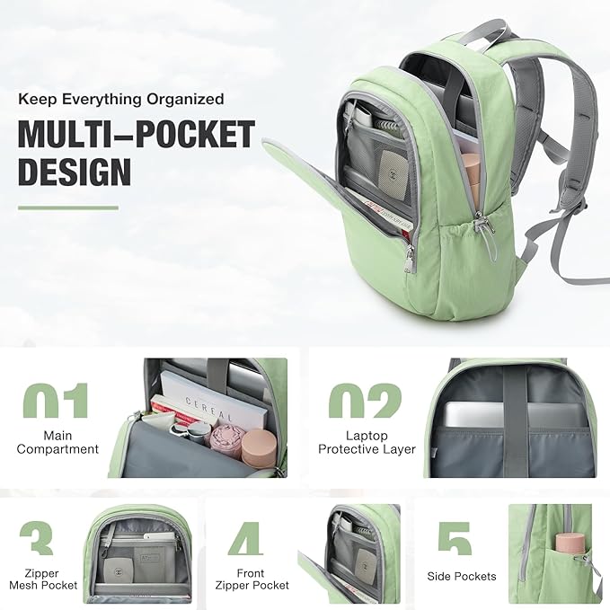 G4Free 15L Hiking Backpack, Bookbag for Students, Lightweight Water Resistant Daypack for Travel School College Women Men (Green)