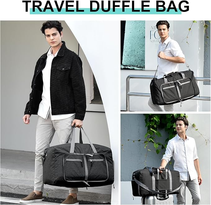 Dimayar 85L Travel Duffle Bag for Men Women - Foldable Duffel Bag with Shoes Compartment - Overnight Bags Waterproof & Tear Resistant(Black)