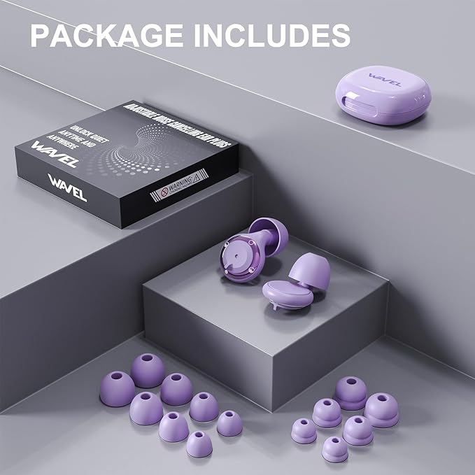 Adjustable Noise Cancelling Earplugs - 3 Modes Noise Reduction Ear Plugs (17-35dB) for Sleeping, Snoring, Travel & Concerts | 7 Pairs Silicone Tips (XS/S/M/L) | Magnetic Carry Case | Purple