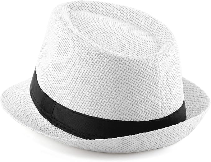 FALETO Unisex Summer Panama Straw Fedora Hat Short Brim Beach Sun Cap Classic