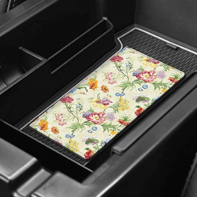 Leather Car Registration and Insurance Card Holder, Cute Car Accessories Vehicle Glove Box Car Organizer for Documents, Cards, License Retro Colorful Flowers