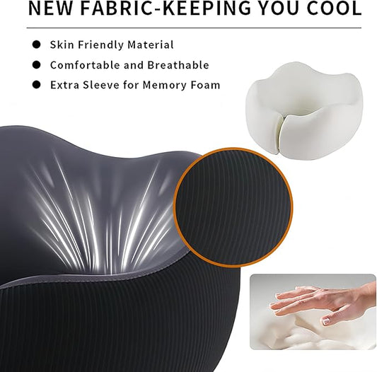 Travel Neck Pillow for Airplane, Ergonomic Design, Travel Pillow with Memory Foam, with 360-Degree Head Support, Adjustable Strapm, Secure Fit, for Flights, Car Rides, and Home Rest (Black)