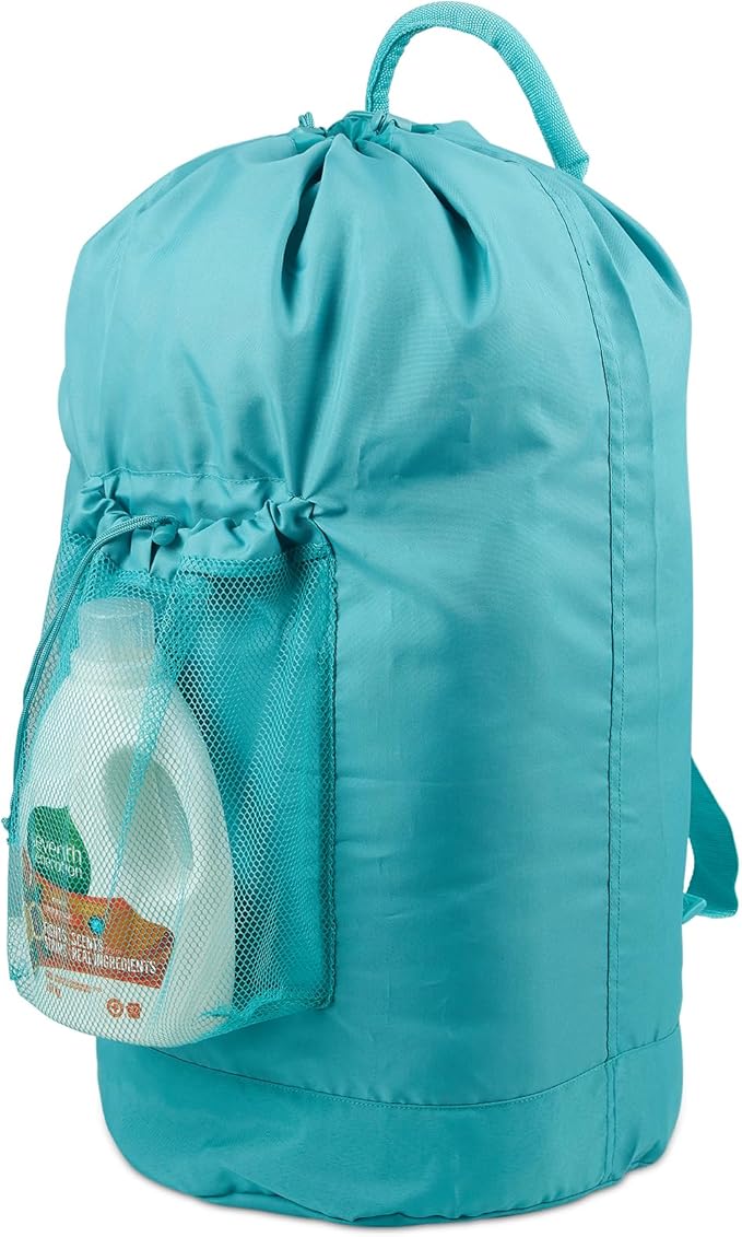 Backpack Laundry Bag with Straps and Detergent Holder, Clothes Laundry Backpack for College Travel Apartment Dorm Room (Green)