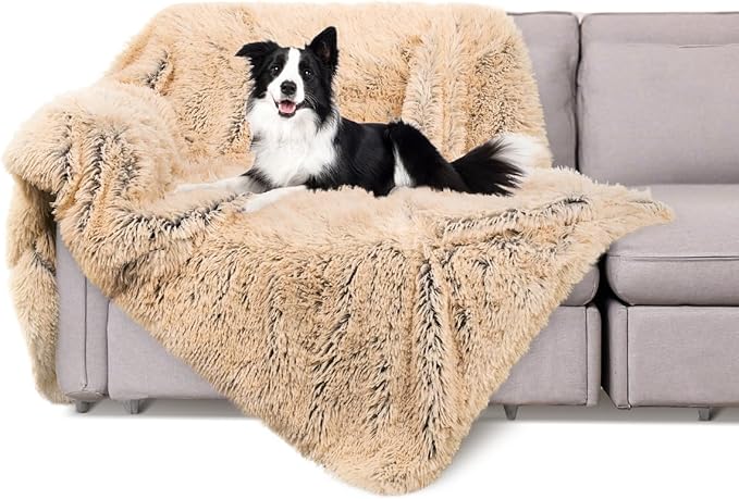 PJYuCien Large Dog Blanket - 60"x50" Premium Plush Reversible Throw, Fleece Sherpa Pet Blankets for Furniture, Sofa Bed Cover, Extra Soft & Warm, Brown