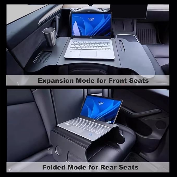 Car Laptop Desk, 2025 Upgraded Foldable Car Tray Desk Compatible with Tesla Model Y Model 3 Car Accessories, Steering Wheel Eating Table, for Travel Remote Work Camping