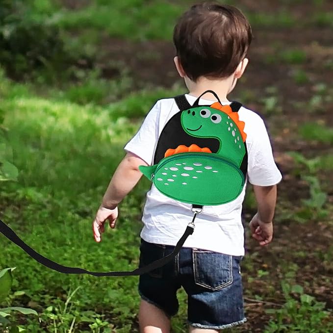 Accmor Toddler Backpack Harness with Safety Leash, Cute Dinosaur Harnesses with Kids Anti Lost Wrist Link, Mini Child Schoolbag with Wristband Tether Strap and Protection Leashes for Baby boys (Black)