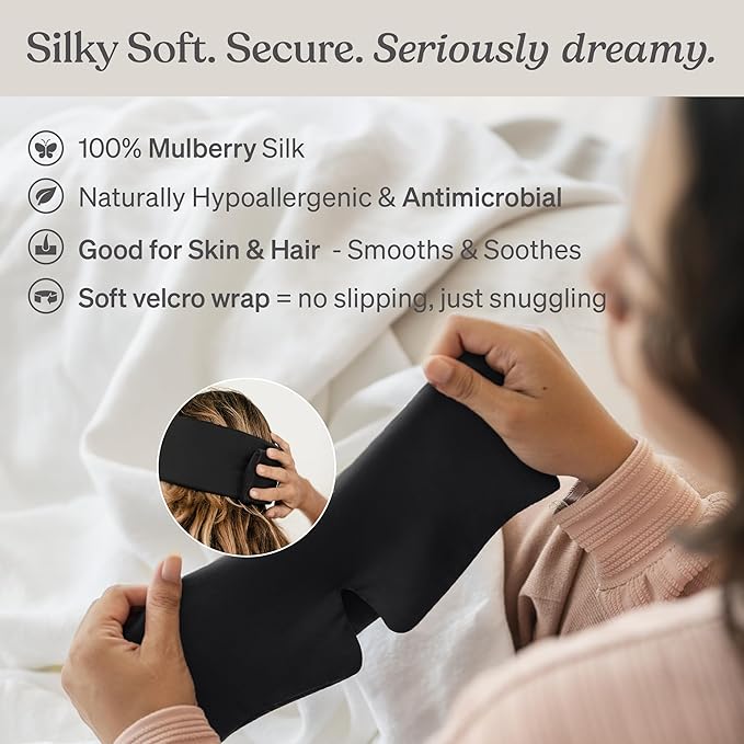 Baloo Silk Weighted Sleep Mask (Black) | Sound-Muffling Blindfold for Deep Sleep | Eye Mask with Amethyst Crystal | Relaxation & Tranquillity Mask