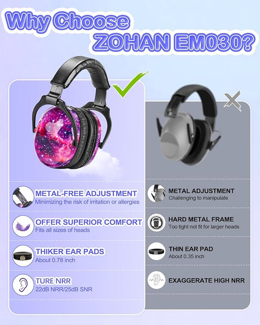 ZOHAN Kids Ear Protection 2 Pack, Hearing Protection Safety Ear Muffs for Children Have Sensory Issues, Adjustable Noise Reduction Earmuffs for Concerts, Fireworks(Nebula&Rap)