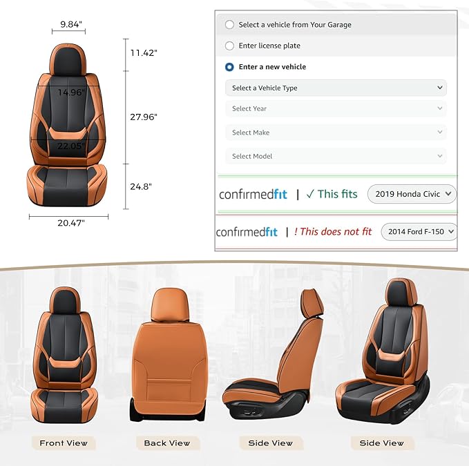 Coverado Car Seat Covers Full Set, Seat Covers for Cars, Black Car Seat Covers Front Seats and Back Car Seat Protector Waterproof, Leather Car Seat Cushion Universal Fit for Most Cars Brown