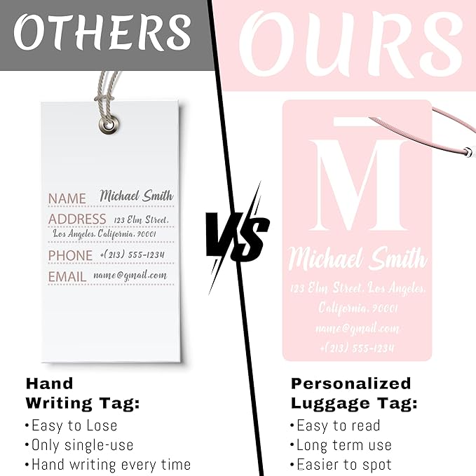 4 PCS Personalized Luggage Tags for Suitcase, Custom Engraved Aluminum Luggage Tags with Your Personalized Text Logo, Metal Name Tags with Steel Loop for Bag, Suitcase, Backpack (Pink, Large)