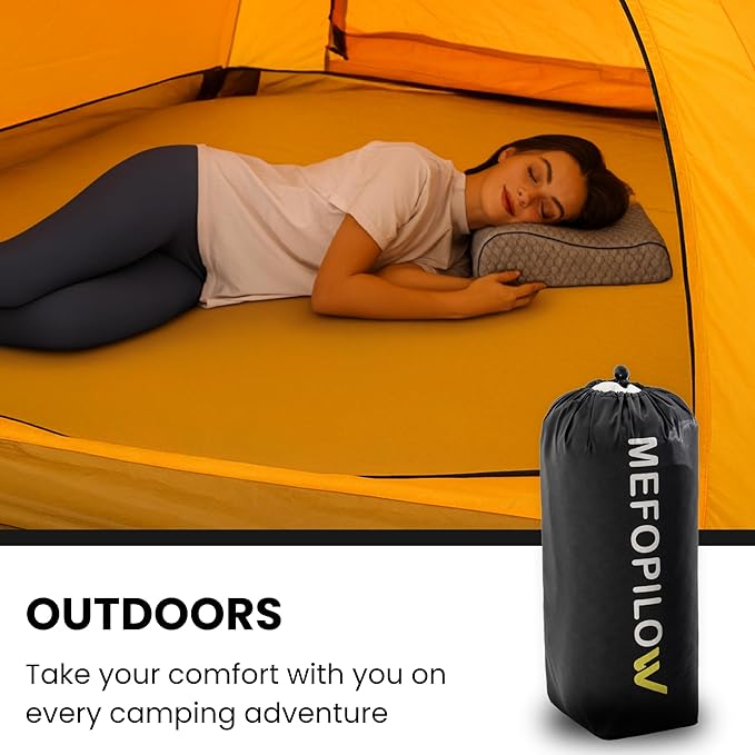 Memory Foam Travel Pillow with Washable Cover & Carry Bag – Compact, Soft & Breathable Neck Pillow for Airplane, Camping & Car (Gray- Without Spare Cover, 13.8x11.8x3.9/3.1 inches)