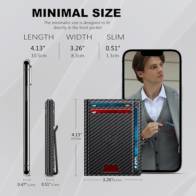 Gtwup Wallet for Men 14-16 Cards, Men's Leather Wallet, Minimalist Thin Card Holder RFID Blocking Money Clip with Simplified Bill Folder & Magnetic Closure, Gifts for Men, Carbon Fiber