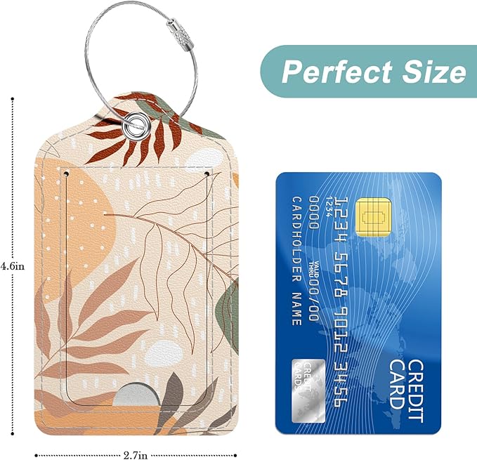 Rimilak 3 Pcs PU Leather Luggage Tags for Suitcase, Travel Cruise Luggage Tag with Privacy Flap, Name ID Label and Metal Loop for Women Men Baggage Handbag School Bag Backpack, Modern Abstract Art