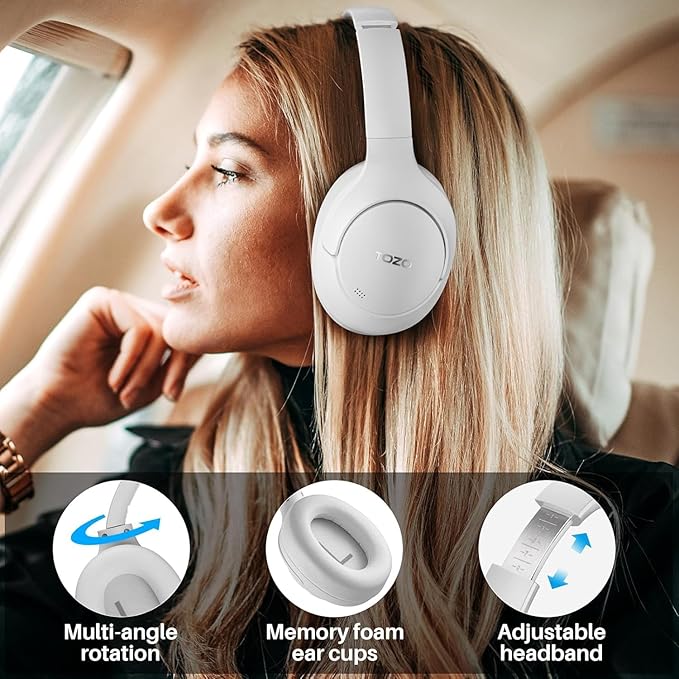 TOZO Hybrid Noise Cancelling Headphones, 90H Playtime Wireless Over Ear Bluetooth Headset, Spatial Audio AI Chat with 5 Mics, Supports Dual Connection and USB-C Input, with 32 EQ Music Modes