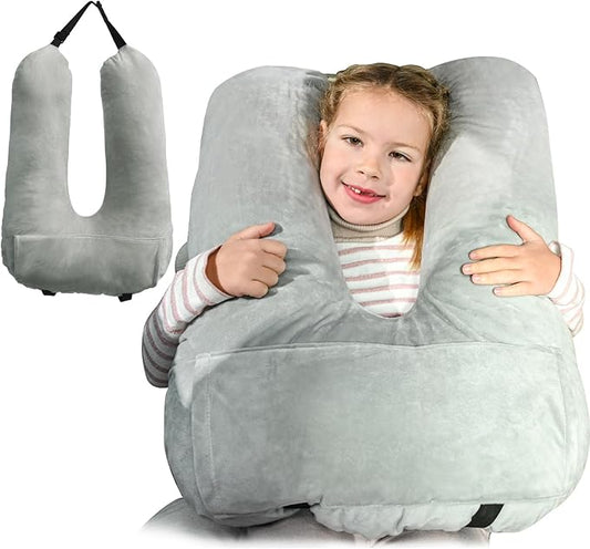 Travel Pillow Car Pillow for Kids, Car Sleeping Pillow for Adults and Kids Support Head and Neck on Road Trips Gray