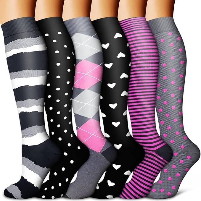 BLUEENJOY Copper Compression Socks for Women & Men (6 pairs) - Best Support for Nurses, Running, Hiking, Recovery